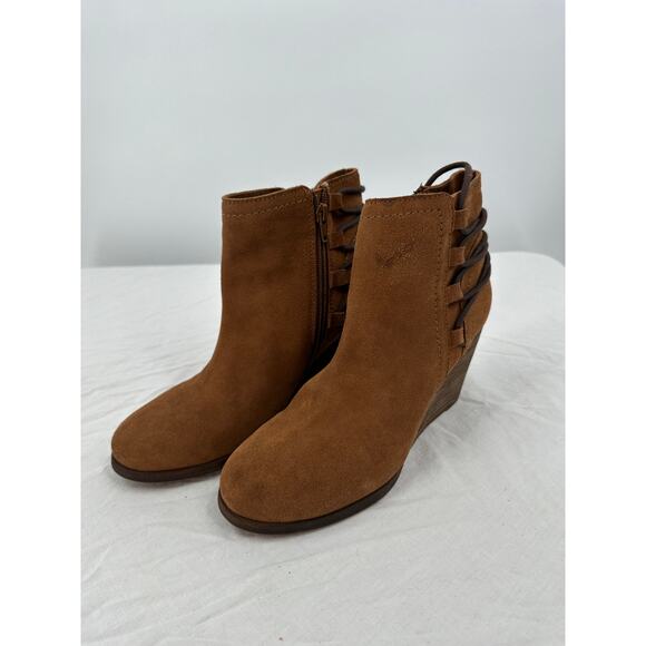 Diba Womens Suede Wedge Booties Size 9M Brown Ankle Round Toe - Picture 2 of 14